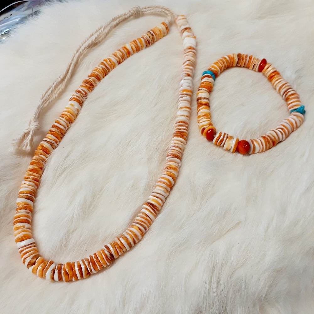 Natural Spiny Oyster Necklace and Bracelet